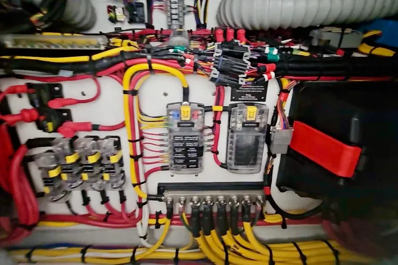 Slide: The Image of Electrical system of 2025 Intrepid 43 Nomad SE boat, showcasing wiring and components. - 57