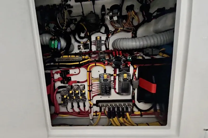Slide: The Image of Electrical system of 2025 Intrepid 43 Nomad SE boat, showcasing wiring and components. - 68