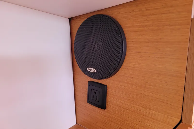 Slide: The Image of VDO speaker and outlet on Jeanneau 379 yacht, 2014 model, wooden interior. - 34