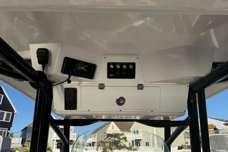 Slide: The Image of 2023 Sea Fox 268 Commander boat interior with Garmin displays and comfortable seating. - 27