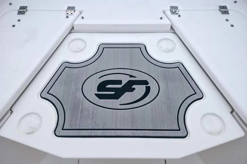 Slide: The Image of 2023 Sea Fox 268 Commander boat deck with logo emblem. - 43