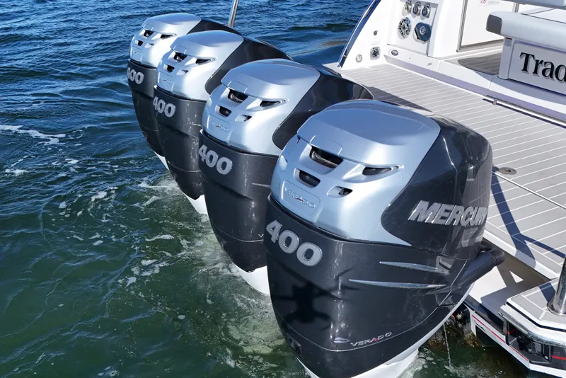Slide: The Image of Four Mercury 400 outboard engines on a 2021 Formula 400 Super Sport Crossover boat. - 17