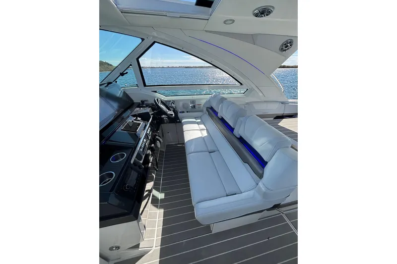 Slide: The Image of 2021 Formula 400 Super Sport Crossover interior with luxurious seating and modern helm. - 47