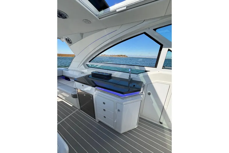 Slide: The Image of 2021 Formula 400 Super Sport Crossover yacht interior with sleek design and ocean view. - 52