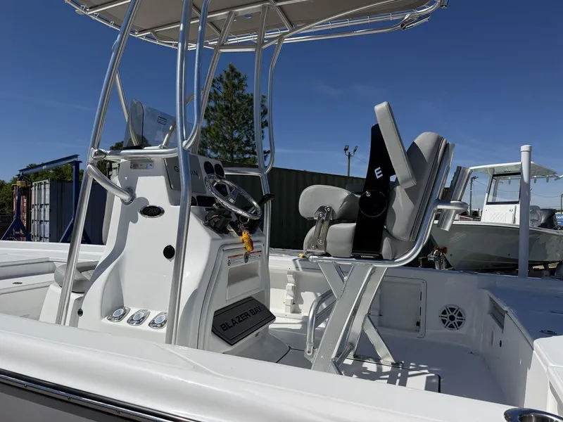 Slide: The Image of Interior view of 2026 Blazer PureBay 2200 boat with helm console. - 13