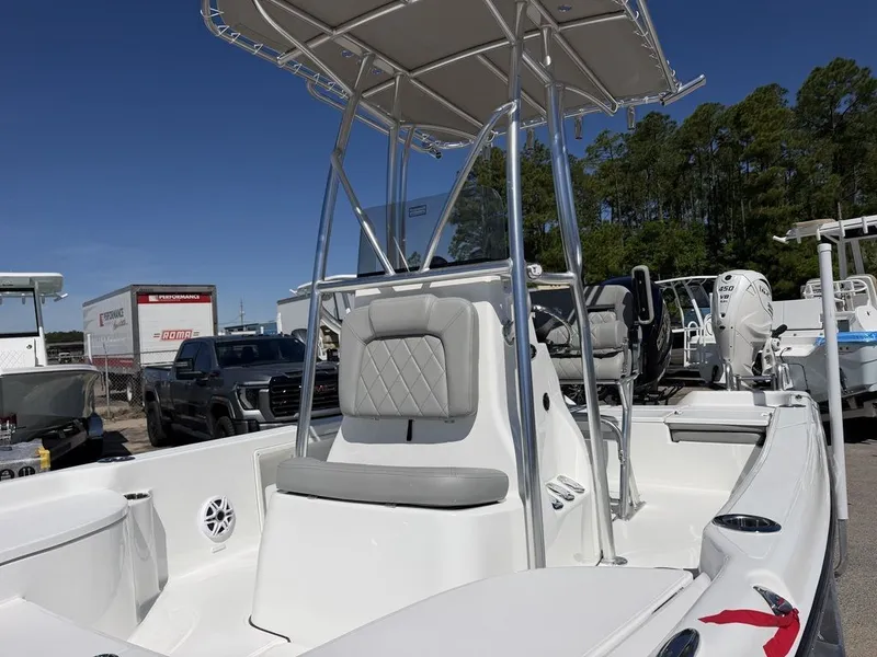 Slide: The Image of 2026 Blazer PureBay 2200 boat with T-top and seating area. - 17
