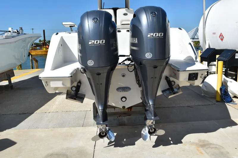 Slide: The Image of 2022 Pursuit S 268 Sport boat with dual Yamaha 200 outboard engines. - 53