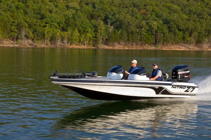 Slide: The Image of 2012 Nitro Z-7 boat deck with seat and trolling motor. - 6