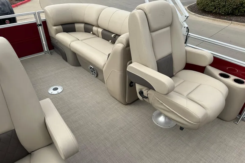 Slide: The Image of Luxurious seating on 2025 Sun Tracker Party Barge 22 DLX pontoon boat. - 6