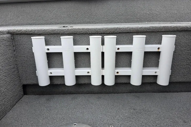 Slide: The Image of Rod holder on 2005 TRACKER BOATS Targa V16 Side Console, gray carpeted interior. - 15