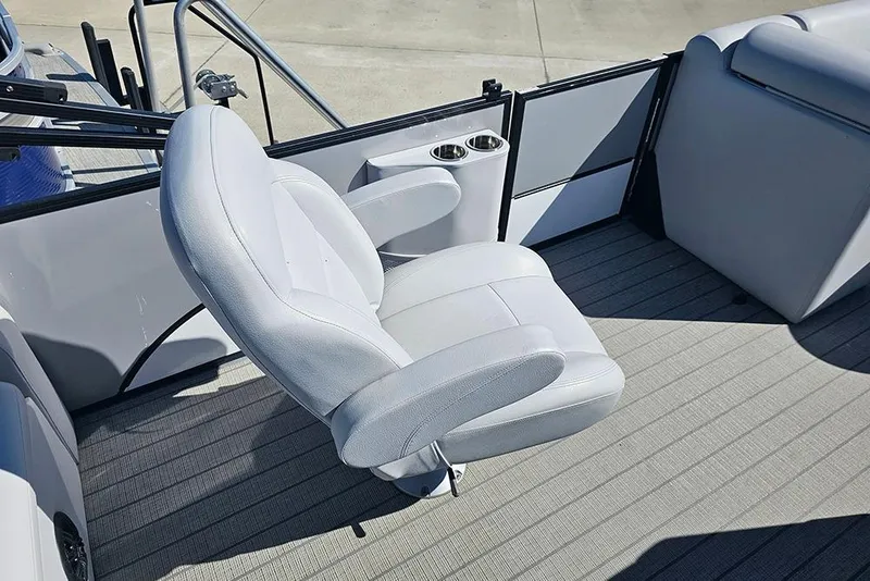Slide: The Image of 2023 Bentley Pontoons 243 Legacy Swingback interior with plush seating and cup holders. - 11