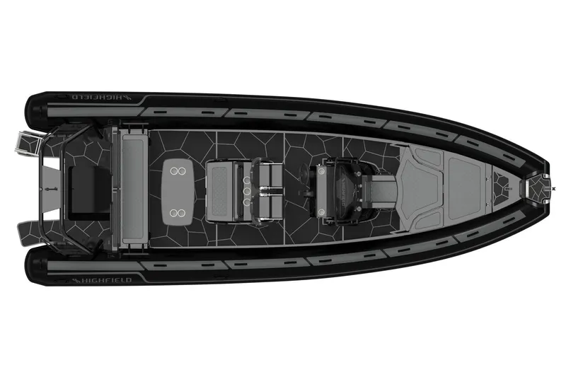 Slide: The Image of Top view of 2026 Highfield Sport 760 boat with sleek black design. - 2