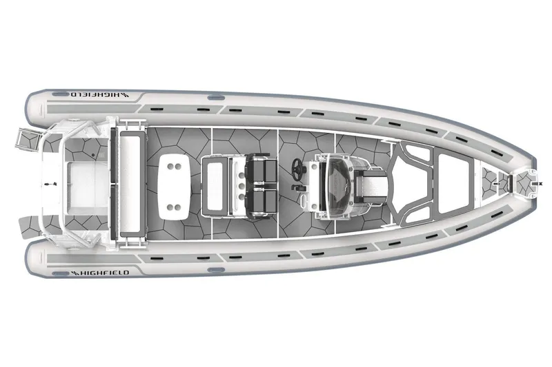 Slide: The Image of Top view of 2026 Highfield Sport 760 boat layout, featuring seating and control console. - 4