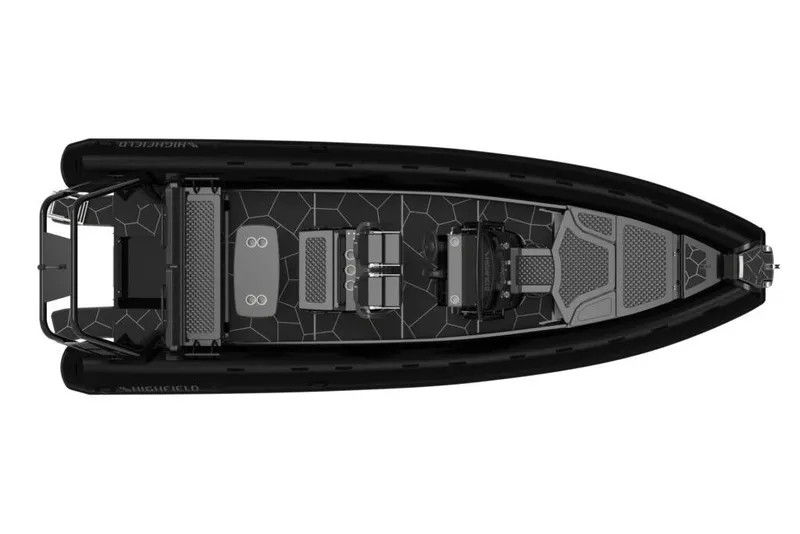 Slide: The Image of Top view of 2026 Highfield Sport 760 boat, featuring sleek black design and modern layout. - 8