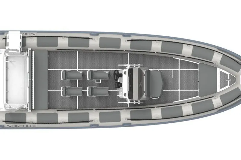 Slide: The Image of Rear view of 2025 Highfield Patrol 760 boat with mounted equipment. - 4