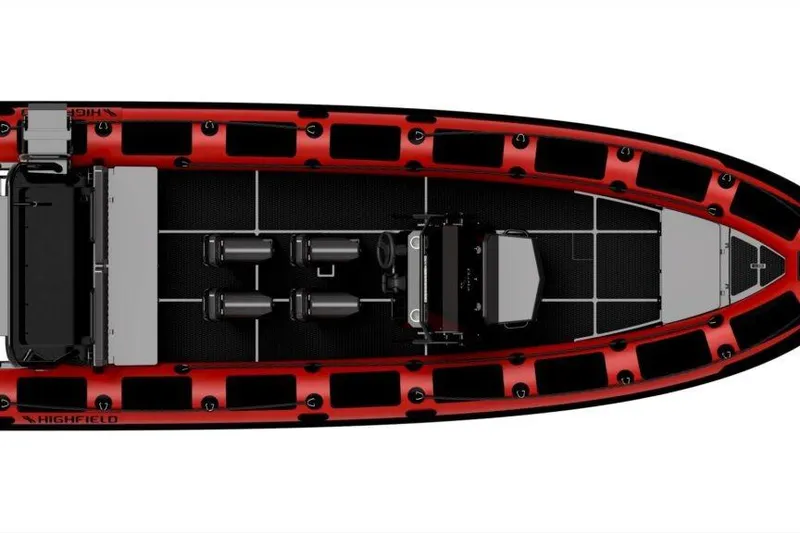 Slide: The Image of Highfield Patrol 760 boat stern with ladder and engine, 2025 model. - 5