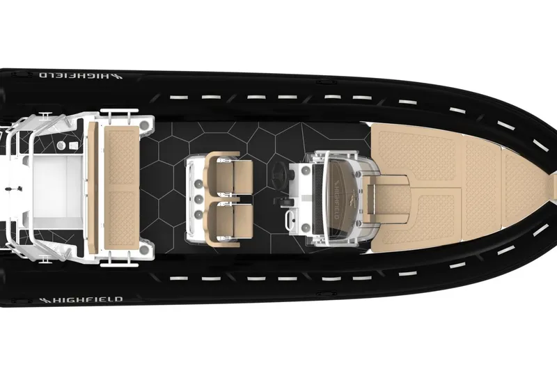 Slide: The Image of Top view of 2026 Highfield Sport 660 boat layout, featuring seating and steering console. - 6