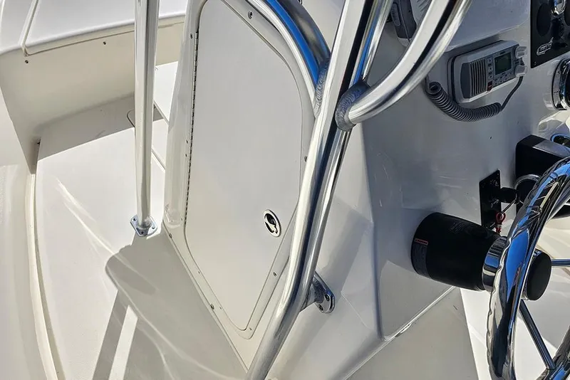 Slide: The Image of 2019 Bulls Bay 200 CC boat console with steering wheel and controls. - 12