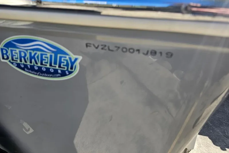 Slide: The Image of 2019 Bulls Bay 200 CC boat with Berkeley Outdoors sticker and serial number. - 17