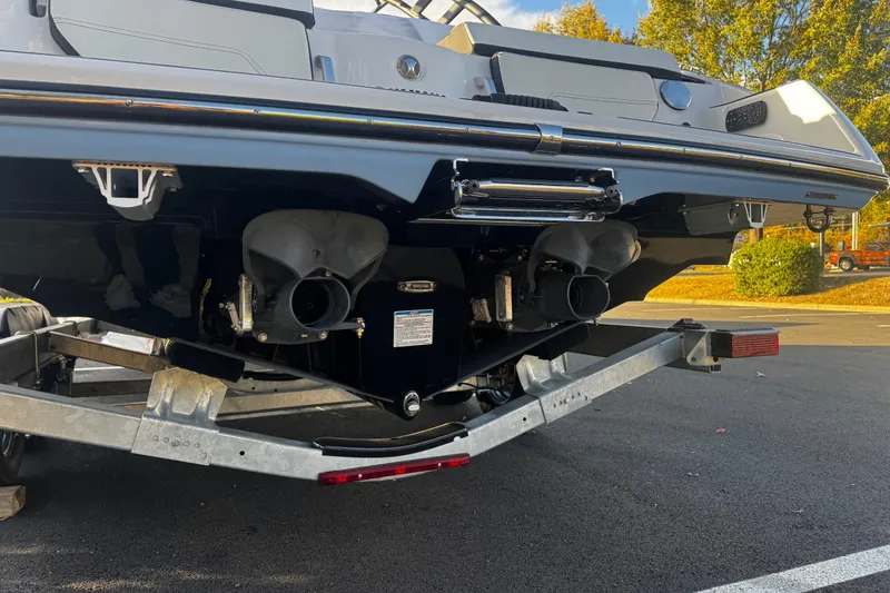 Slide: The Image of 2026 Yamaha Boats 252SD rear view on trailer, showcasing dual jet propulsion system. - 12