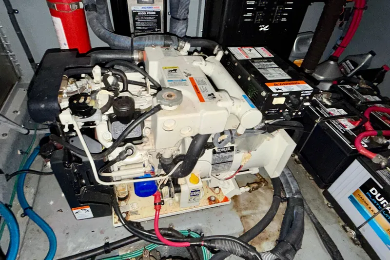 Slide: The Image of Engine room of a 2004 Sea Ray 320 Sundancer with Kohler generator and batteries. - 47