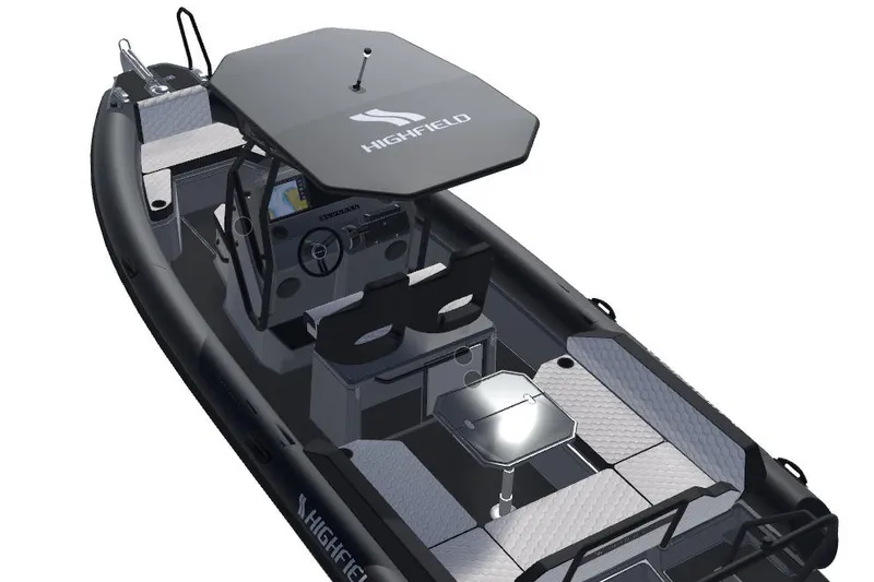 The Image of 2026 Highfield ADV7 boat with canopy, sleek design, and modern seating arrangement. - 0