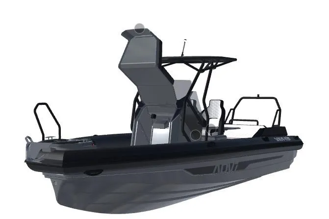 Slide: The Image of 2026 Highfield ADV7 boat dashboard with steering wheel and navigation display. - 7