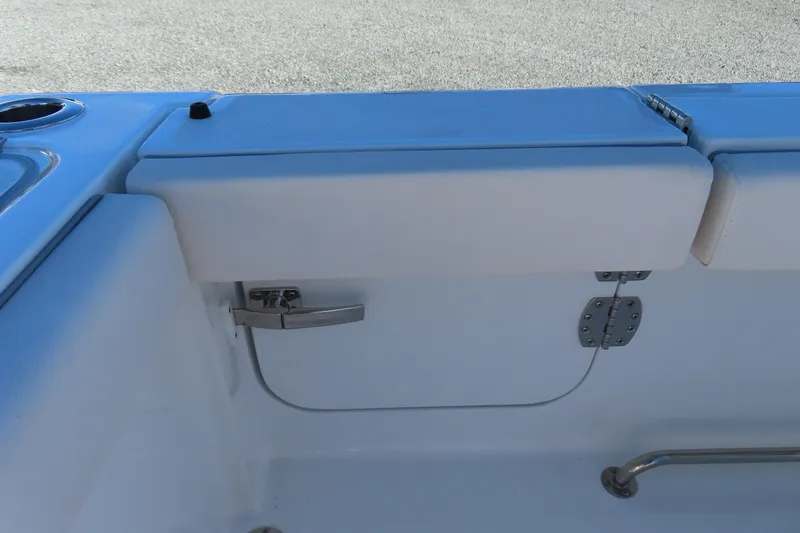 Slide: The Image of 2025 Sea Hunt Gamefish 27 Forward Seating boat interior detail with cushioned seating. - 50