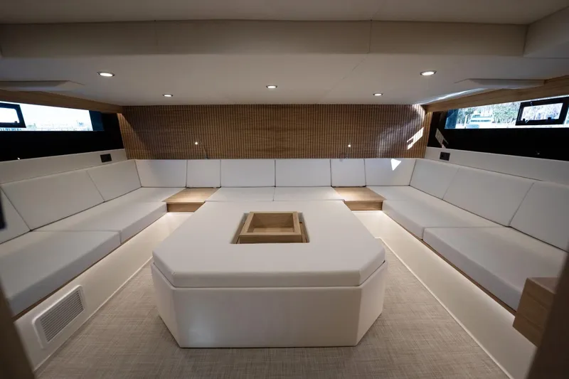 Slide: The Image of Luxurious interior of 2026 De Antonio Yachts 50 Coupe with elegant seating and modern design. - 22