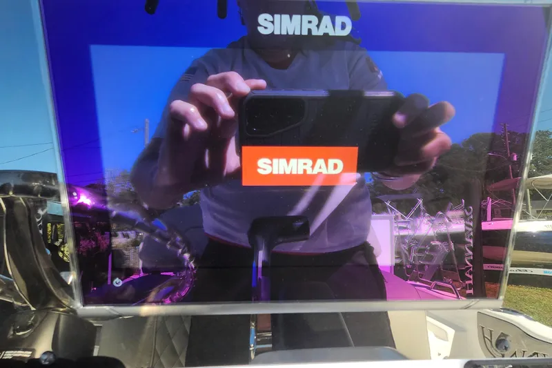 Slide: The Image of Reflection on Simrad display screen in Savannah 210X, 2026 model boat. - 40