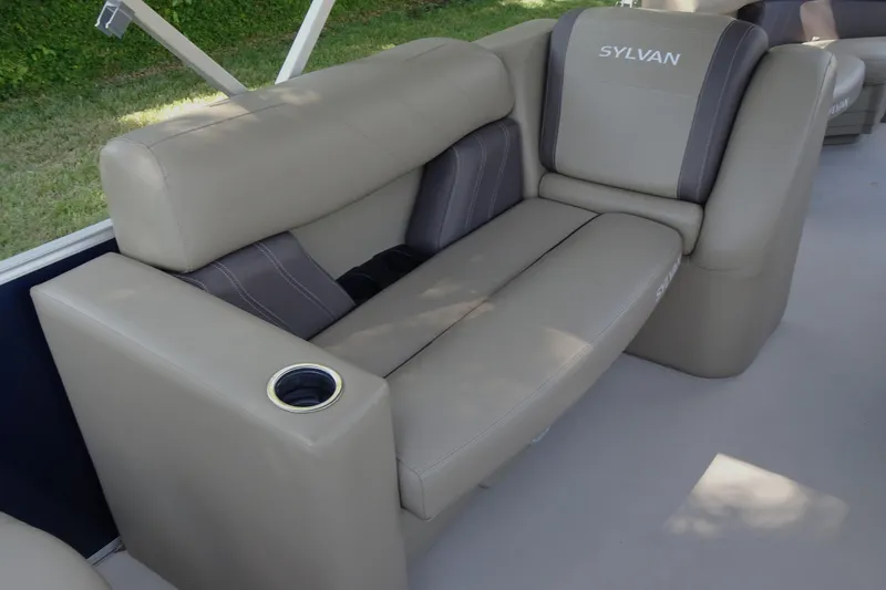 Slide: The Image of 2023 Sylvan Mirage Fish 820 Party Fish boat seat with cup holder, beige upholstery. - 11