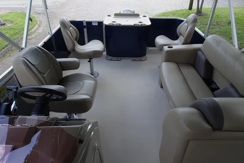 Slide: The Image of Interior of 2023 Sylvan Mirage Fish 820 Party Fish pontoon boat with seating and helm. - 17