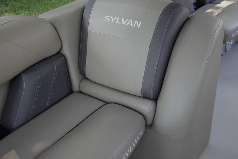 Slide: The Image of 2023 Sylvan Mirage Fish 820 Party Fish boat seat, featuring elegant gray upholstery. - 19