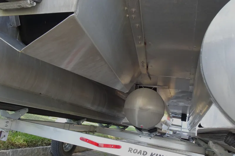 Slide: The Image of Underneath view of 2023 Sylvan Mirage Fish 820 Party Fish pontoon on trailer. - 27