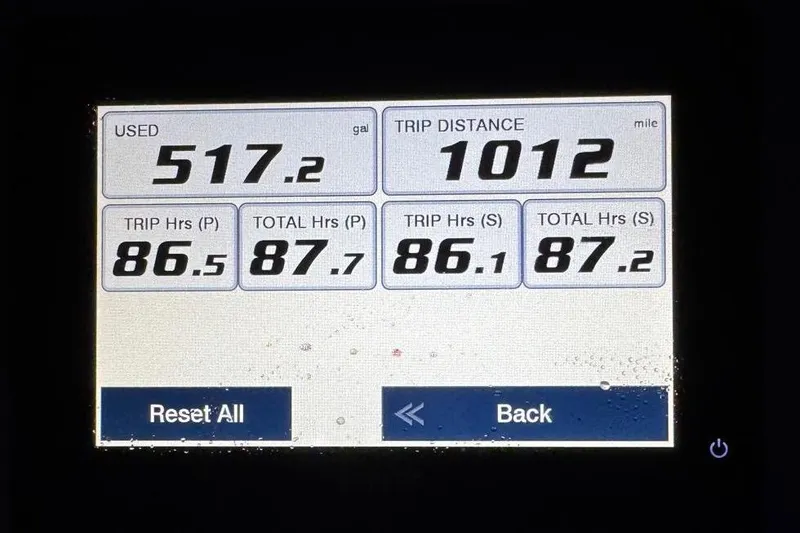 Slide: The Image of Display screen showing fuel usage and trip data for 2022 Sea Hunt Gamefish 25. - 20