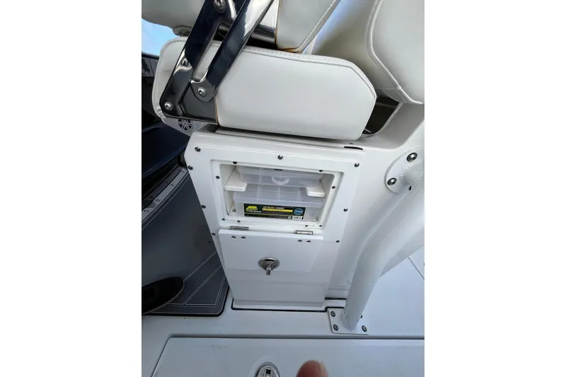 Slide: The Image of 2019 Blackfin 272 CC boat seat with storage compartment and tackle box. - 34