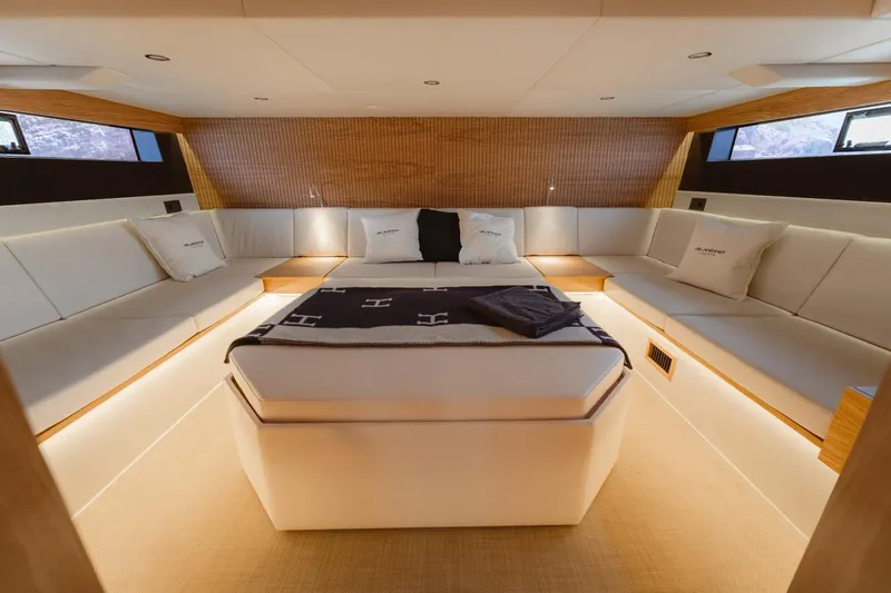 Slide: The Image of Luxurious interior of 2026 De Antonio Yachts 50 Open, featuring elegant seating and modern design. - 20