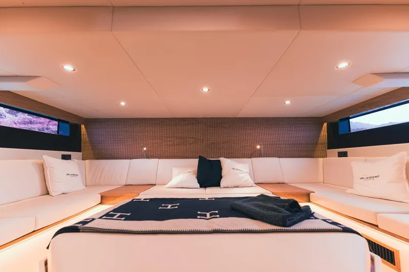 Slide: The Image of Luxurious interior of 2026 De Antonio Yachts 50 Open, featuring elegant seating and ambient lighting. - 18