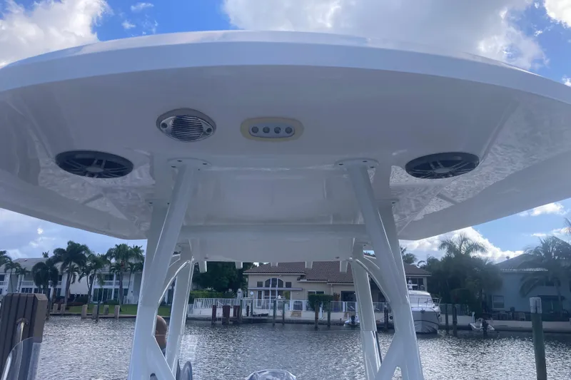 Slide: The Image of 2021 Sea Fox 249 Avenger boat with speakers and lights on the T-top. - 33