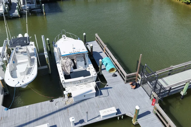 Slide: The Image of 2006 Tiara Yachts 2900 Open Classic docked at marina, aerial view. - 22