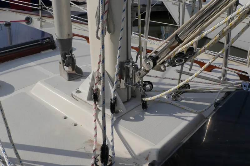 Slide: The Image of Solar panel on 1976 Westsail 32 sailboat docked at marina. - 13