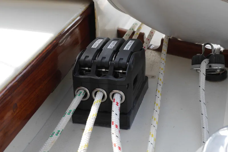 Slide: The Image of Radar and satellite equipment on a 1976 Westsail 32 sailboat at a marina. - 25