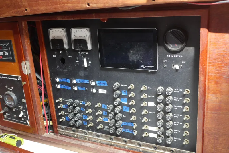 Slide: The Image of Deck of 1976 Westsail 32 sailboat with winches and ropes. - 29