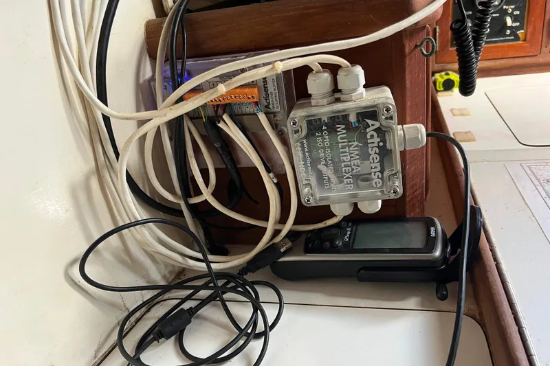 Slide: The Image of Electrical setup on a 1976 Westsail 32 sailboat with Actisense NMEA multiplexer. - 63