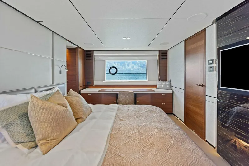 Slide: The Image of Luxurious bedroom interior of 2018 Princess Y75 yacht with ocean view window. - 27