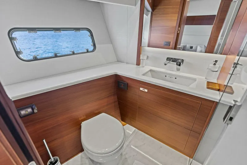 Slide: The Image of Luxurious bathroom in 2018 Princess Y75 yacht with ocean view window. - 40
