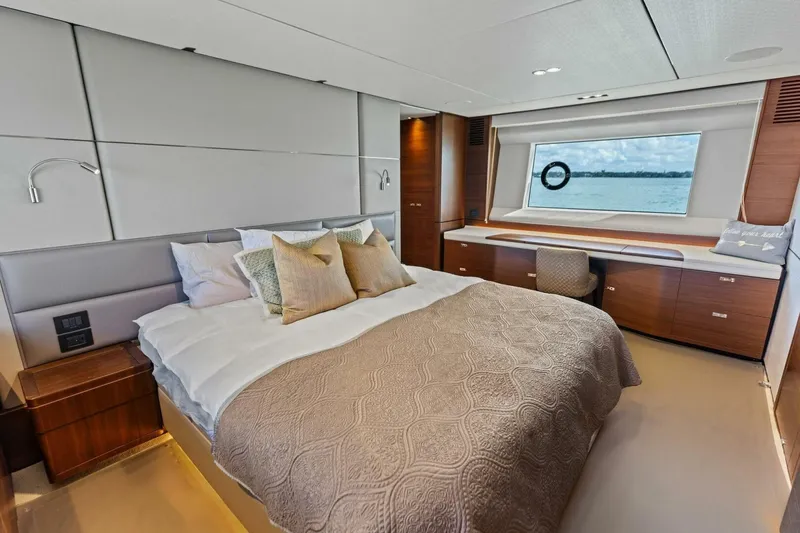 Slide: The Image of Luxurious bedroom interior of 2018 Princess Y75 yacht with elegant decor and ocean view. - 5