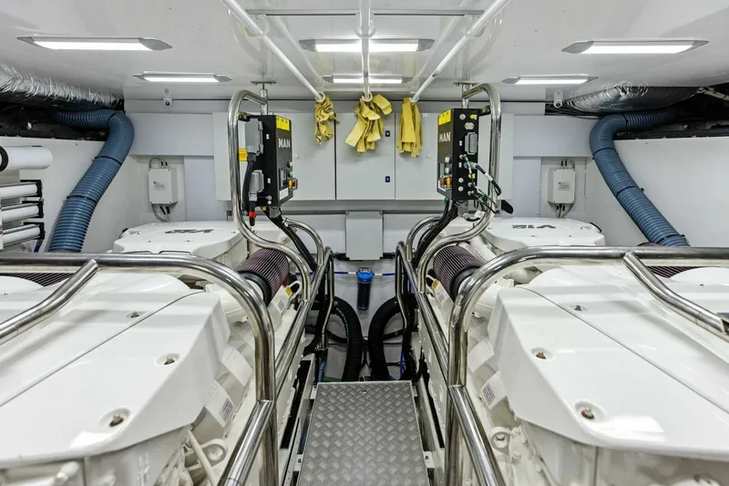 Slide: The Image of Engine room of 2018 Princess Y75 yacht with dual MAN engines and modern equipment. - 59