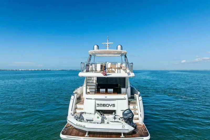 Slide: The Image of Luxury Princess Y75 yacht on open sea, 2018 model, clear blue sky backdrop. - 73