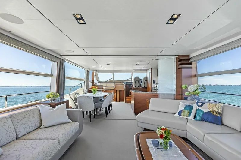 Slide: The Image of Luxurious interior of 2018 Princess Y75 yacht with elegant seating and ocean views. - 8